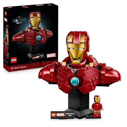 LEGO Marvel Busto de Iron Man MK4 - Maqueta para Adultos de Superhéroe con Minifigura de Tony Stark, Cañones de Hombros y Cabeza Articulada - Regalo para Hombres y Mujeres Fans de los Vengadores 76327