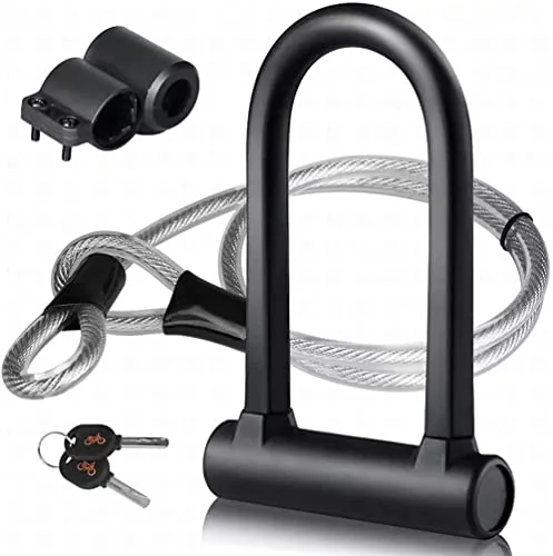 DINOKA - Candado para bicicleta en U y cable de acero flexible con soporte, 2 en 1