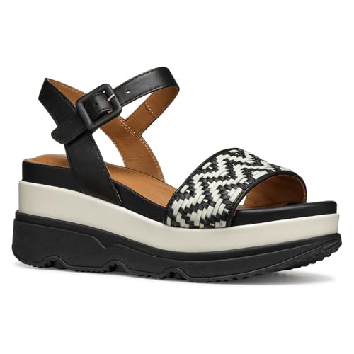 Geox D Gardenia A, Sandalia de cuña Mujer, Black/Papyrus, 37 EU