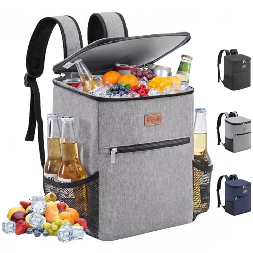 Lifewit Mochila Nevera 24L (30 Latas), Mochilas Neveras Portatil Isotermica, Bolsa Termica Porta Alimentos Impermeable, Cooler Bag para Playa, Picnic, Camping, Viaje, Trabajo, Gris