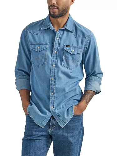 Wrangler Camisa icónica de Mezclilla de Ajuste Regular para Hombre
