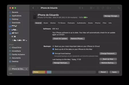 iPhoneでバックアップを作成する