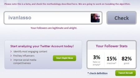 Otra aplicación web para saber cuantos seguidores falsos tienes en Twitter: FakeFollowers