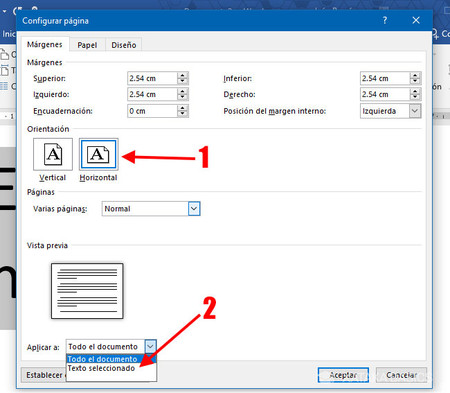 Cómo añadir una página en horizontal en Word