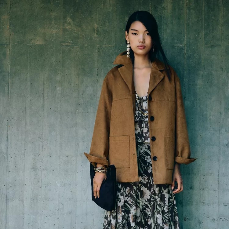 Cazadora larga con imitación de ante