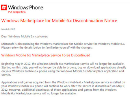 Windows Marketplace para Mobile 6.x cerrará sus puertas el 9 de mayo