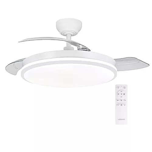 Ventilador de techo con luz con mando 3 aspas, Motor DC 30W+42W Luz LED,temporizador, 6 velocidades, aspas retráctiles, 3 temperaturas de luz, función verano-invierno Silencioso (Blanco puro, 50CM)