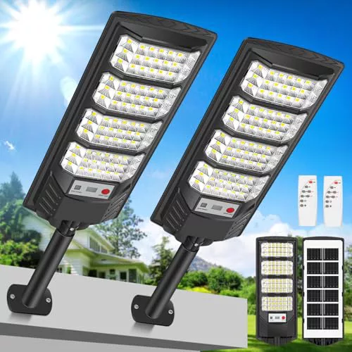 PEAKRO Farolas Solares Exterior, 600W Potente Focos LED Solar con Mando a Distancia