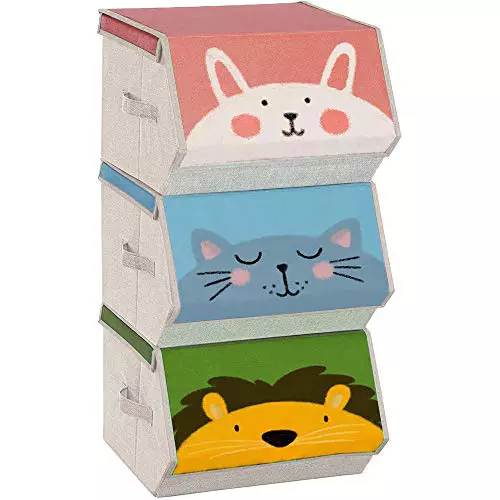 SONGMICS Caja Almacenaje Tela Infantil, Juego de 3, Plegable