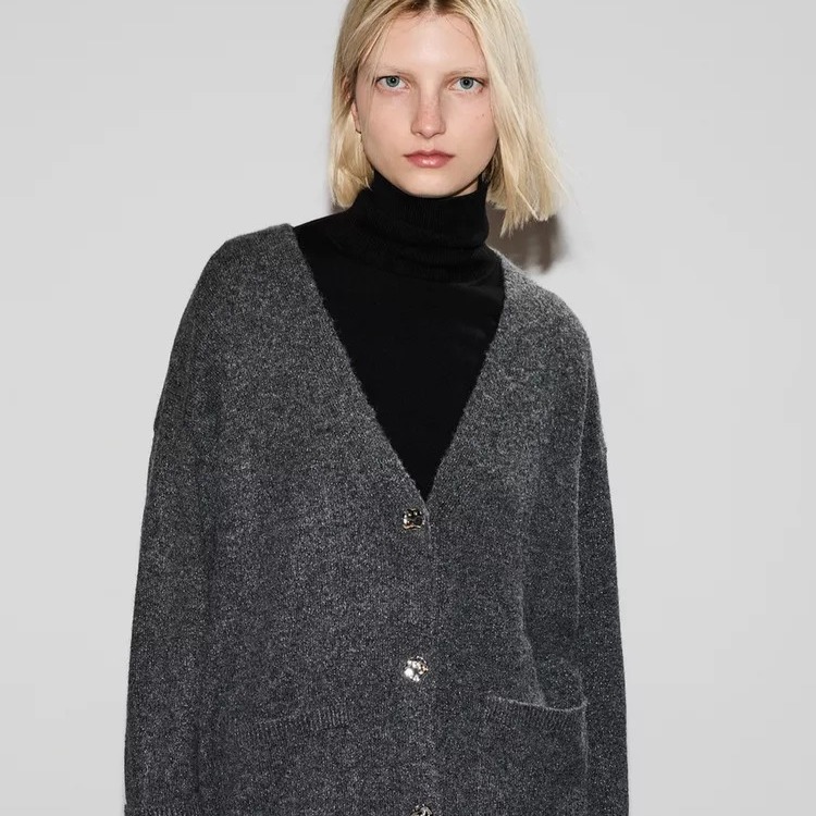 Chaqueta larga hilatura metalizada

