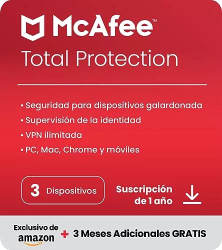McAfee Total Protection 2024 Amazon 限定、3 デバイス |ウイルス対策、VPN、モバイルおよびインターネットのセキュリティ | PC/Mac/iOS/Android|15 か月のサブスクリプション |メールでコードを書く