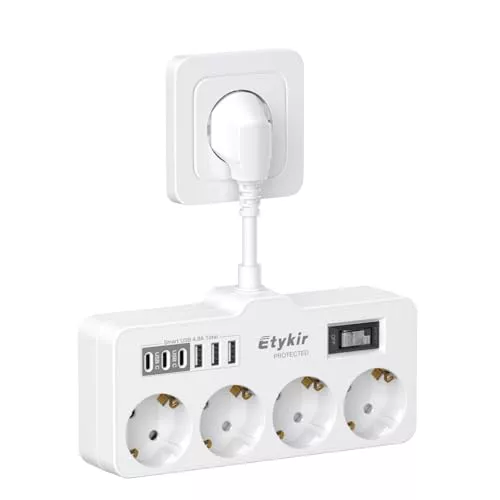 Ladron Enchufes con 4 Tomas y 6 USB (3 USB-A y 3 USB-C) Enchufe Multiple