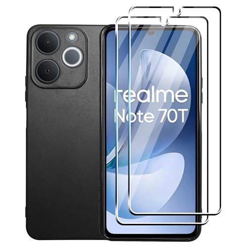 Tieeyivv Funda para Realme Note 70T Cover con Protector de Pantalla Cristal Vidrio Templado Matte TPU Soft Incorporado Cover Anti-rayones, Antigolpes Anti-Amarilleo Protección