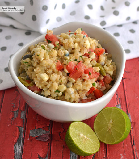 Ensalada de cebada y elote. Receta en olla de cocción lenta
