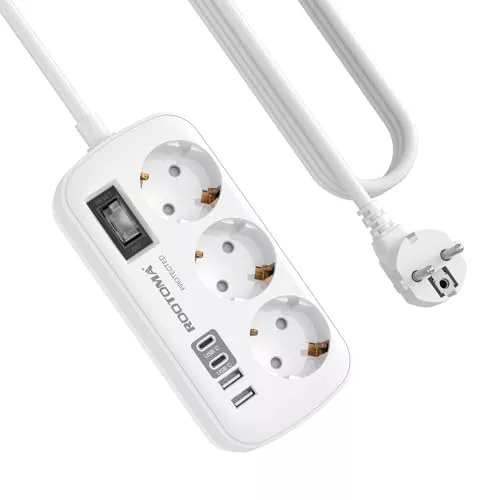 Regletas Enchufes con USB, Protección Sobretensión, 3 Tomas con Interruptor