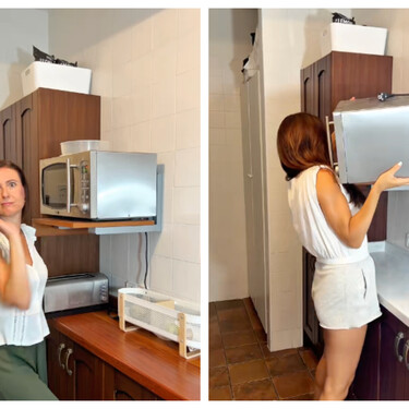 Basta de microondas colgados en la nada: el truco perfecto para una cocina elegante y funcional 