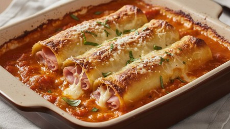 Canelones rellenos de jamón y queso: una receta fácil de hacer y puedes acompañar con todo tipo de salsa