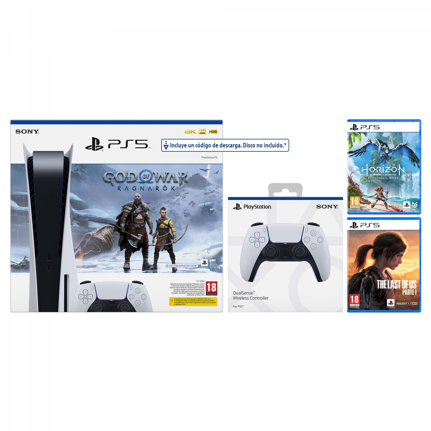 Playstation 5 Estándar 825GB + 2º Mando Dualsense blanco + God of War Ragnarok + Horizon II Forbidden West + The Last of Us Parte I