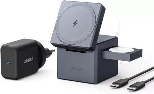 Anker MagGo Cargador Inalambrico iPhone Cubo 3 en 1 con MagSafe 15W, Potencia de Carga Máxima Inalámbrica, Compatible con iPhone 16/15/14/13 Series, Apple Watch Serie, y AirPods Pro Anker MagGo Cargador Inalambrico iPhone Cubo 3 en 1 con MagSafe 15W, Potencia de Carga Máxima Inalámbrica, Compatible con iPhone 16/15/14/13 Series, Apple Watch Serie, y AirPods Pro