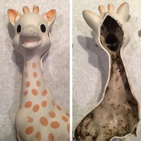 Una madre alerta de la guarrada que encontró dentro del famoso mordedor la Jirafa Sophie