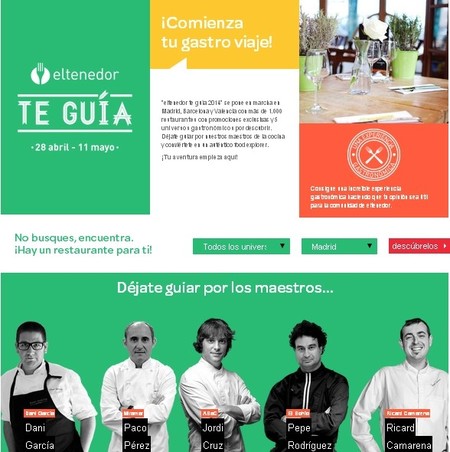 "eltenedor te guía" contará con cinco grandes chefs, más de 1.000 restaurantes y promociones