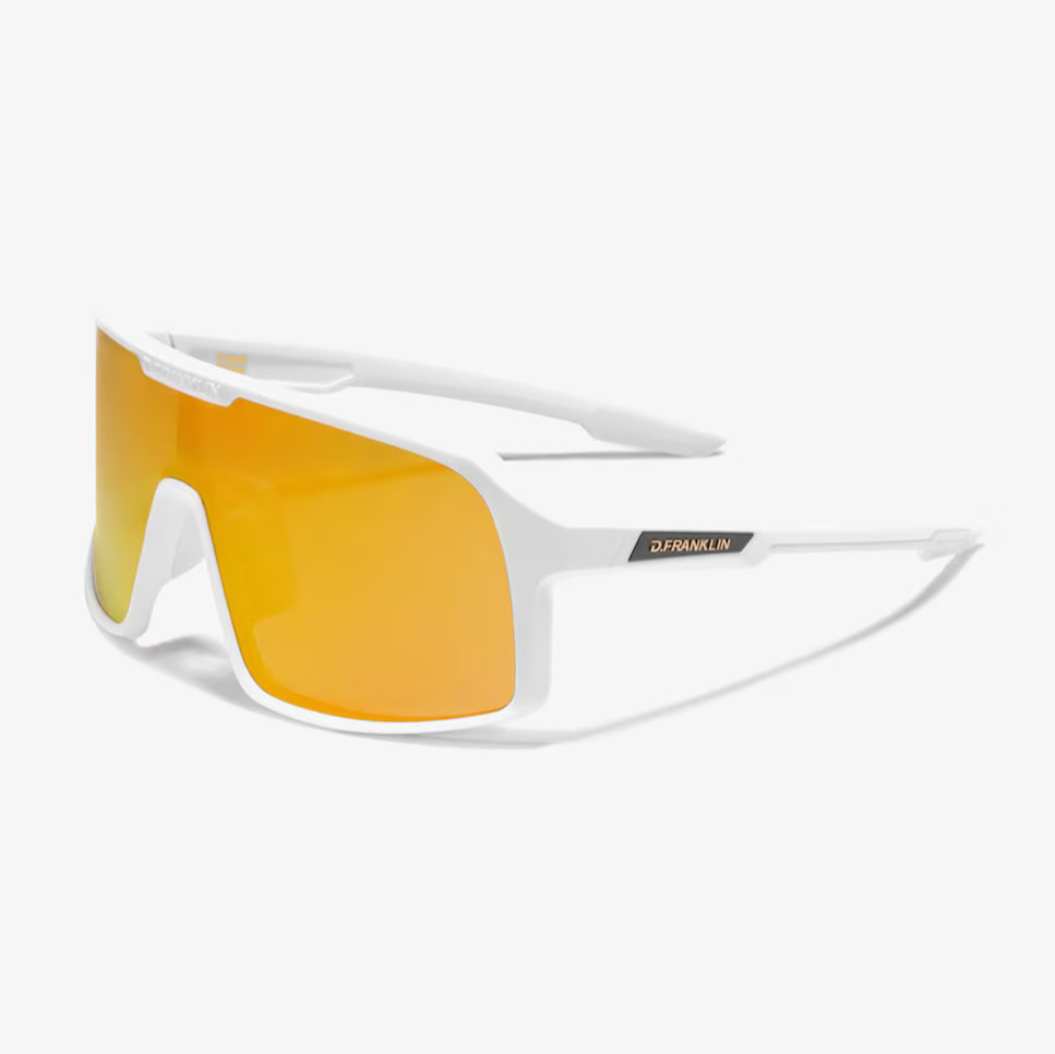 Gafas de sol deportivas unisex D. Franklin con montura blanca y lente amarilla