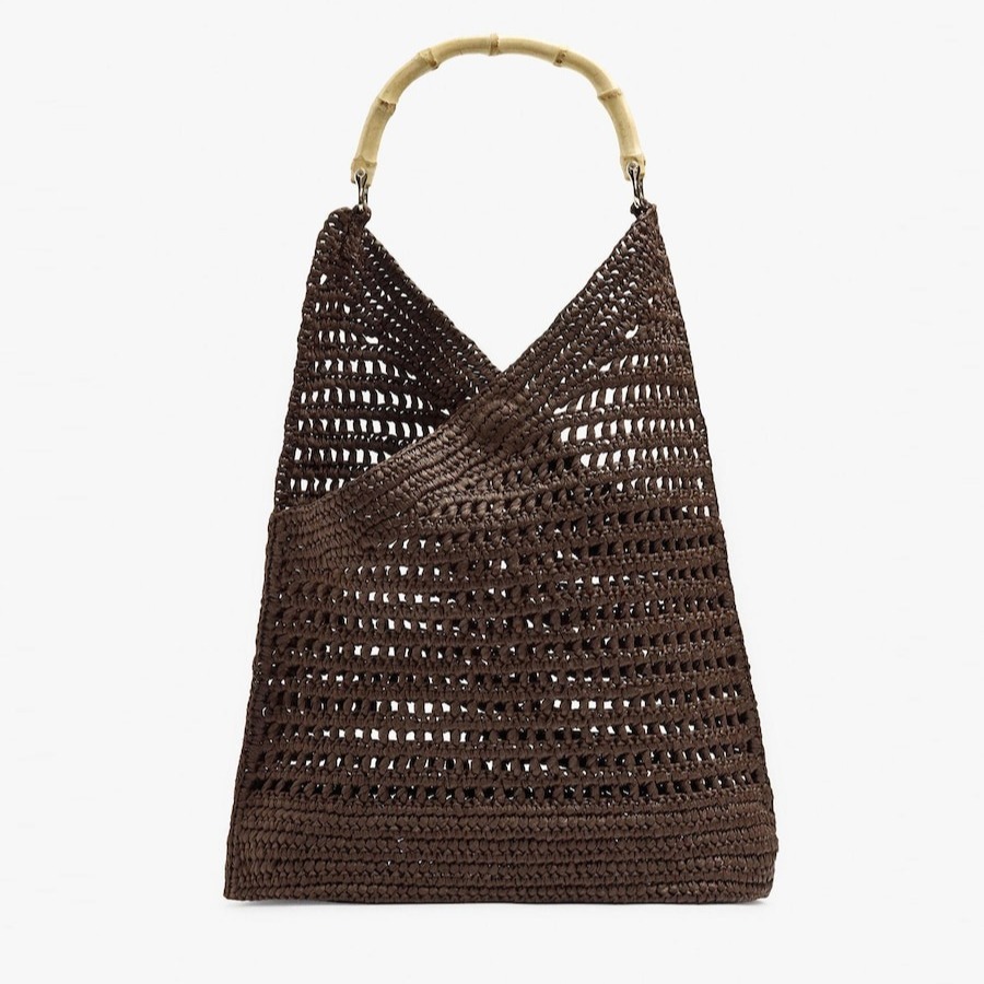 Bolso de mano trenzado efecto rafia con detalle de asa de bambú en liso Parfois
