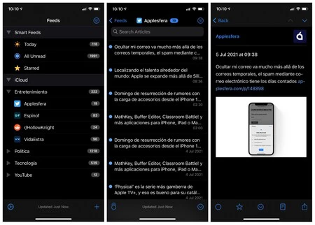 NetNewsWire が iPhone 上でどのように見えるかは次のとおりです。