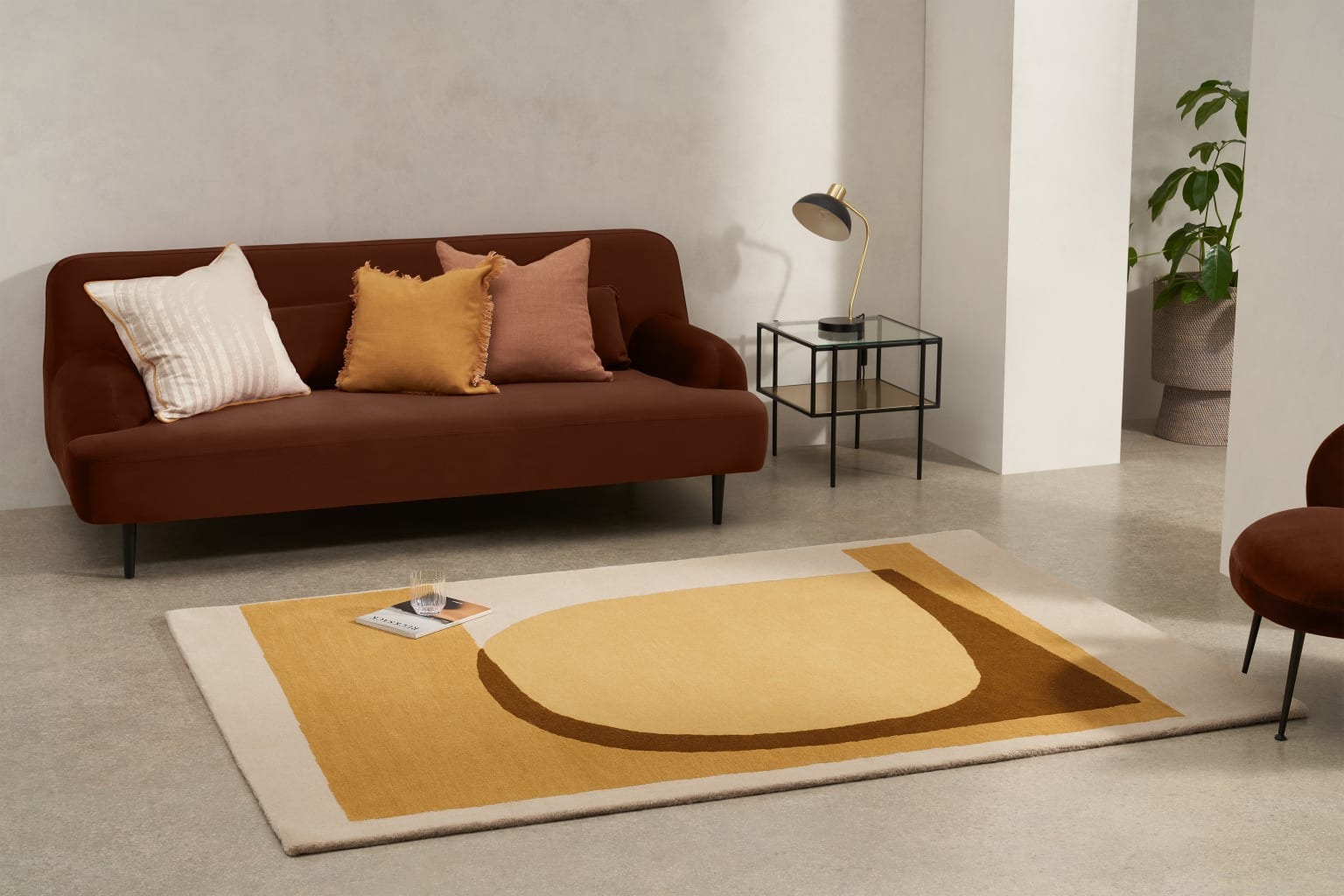 Alfombra de lana grande anudada a mano helvi, 160 x 230 cm, crudo y bronceado