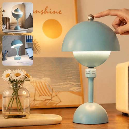 Aigostar Lámpara de Mesa Magnética Sin Cable, Cabezal Orientable 360°, Lámpara de Noche Decorativa de Metal, 3 Modos y Atenuación Táctil, para Interior y Exterior - Azul