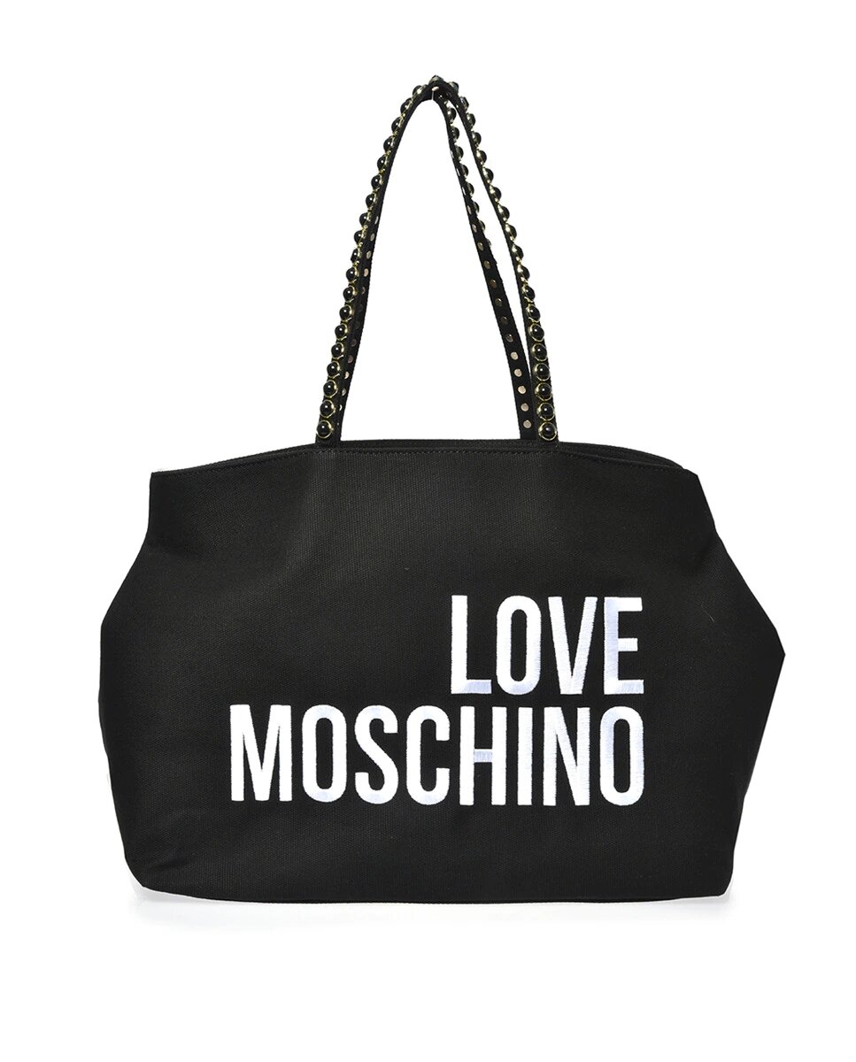 Bolso shopper grande Love Moschino de algodón en negro con print frontal Bolso shopper grande Love Moschino de algodón en negro con print frontal