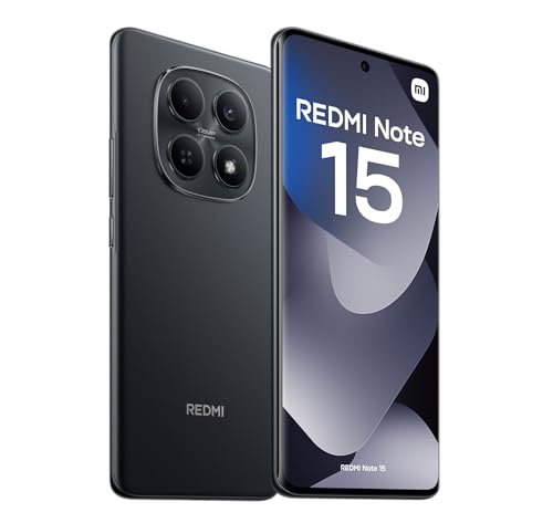 XIAOMI REDMI Note 15 - Smartphone de 8+256GB, Pantalla AMOLED FHD+ de 6,77", MediaTek Helio G100-Ultra, cámara de 108MP, batería de 6000 mAh, Cargador no Incluido, Negro (Versión ES)
