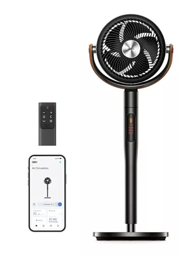 Dreo Smart Ventilador de Pie Silencioso 25dB, 30M de Viento, 1650m³/h Volumen de Aire, Turbo Circulador, Ventiladores Potentes con Mando, 6 Modos, 8 Velocidades, Oscilación Omnidireccional 120°+105°
