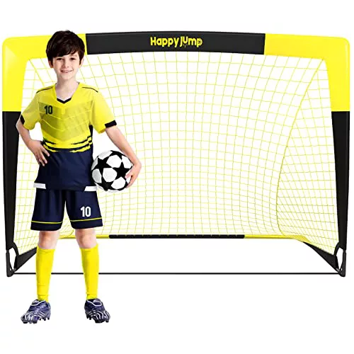 Happy Jump Portería de Fútbol Pop-Up Plegable – 120 x 91 cm, 1 Portería, Negro y Amarillo | Estructura Resistente de Fibra de Vidrio | Ideal para Jardín y Parque