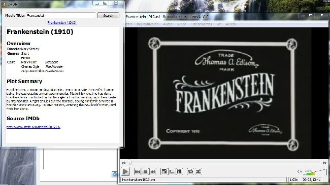 VLC 1.1, con la extensión de IMDB