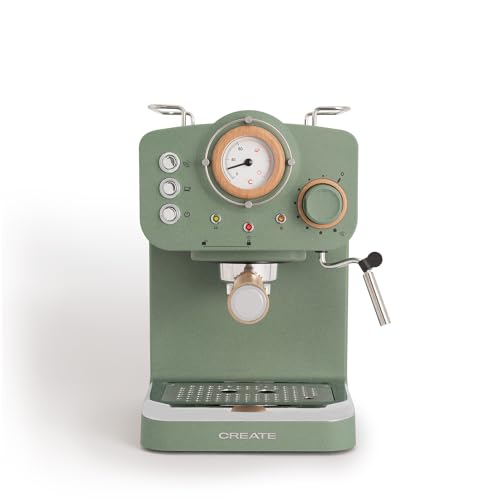 CREATE / THERA RETRO/Cafetera Express Semiautomática verde sage mate y madera
