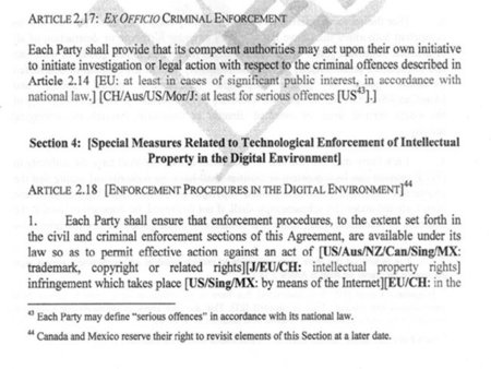El texto filtrado de ACTA sigue contemplando la prisión para proteger los derechos de autor