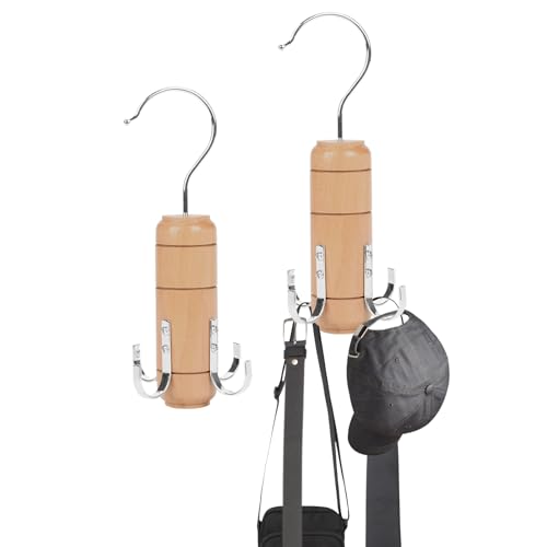 GmeDhc 2 Piezas Colgador de Cinturones con 4 Ganchos, Colgador de Cinturones de Madera Metálica, para Guardar Cinturones, para Corbatas, Bufandas, Sombreros