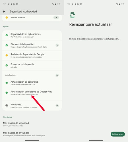 Actualización de sistema Google Play