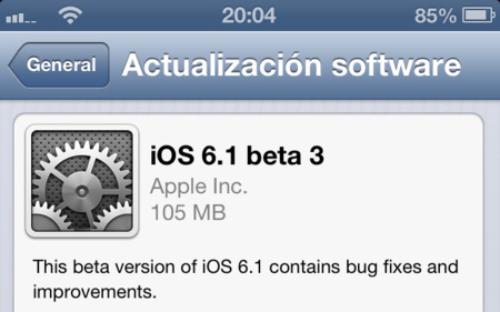 Apple lanza la tercera beta de iOS 6.1 con mejoras de seguridad en iCloud
