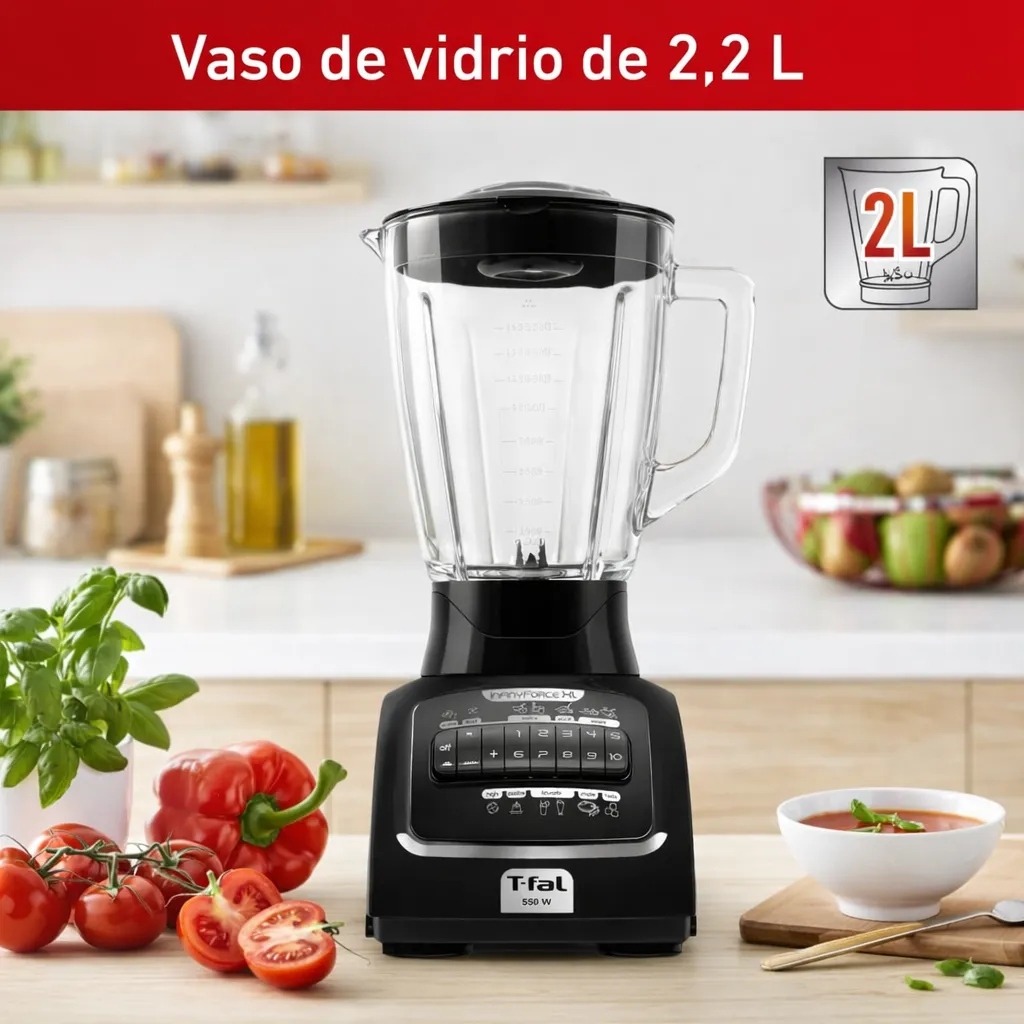 Licuadora T-Fal Infinyforce XL 2.2 L Vaso Vidrio 10 Velocidades 6 Cuchillas