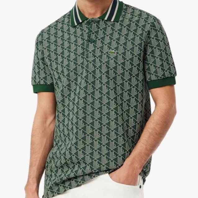 Polo de hombre de jacquard de corte clásico con monograma de manga corta Verde Agua Lacoste

