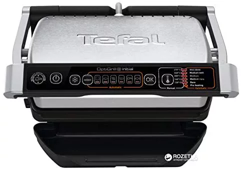 Tefal - Parrilla eléctrica OptiGrill Initial GC706D12 - Sensor automático de cocción, 5 niveles de cocción, 6 programas automáticos, 2000 W de potencia, placas aptas para lavavajillas