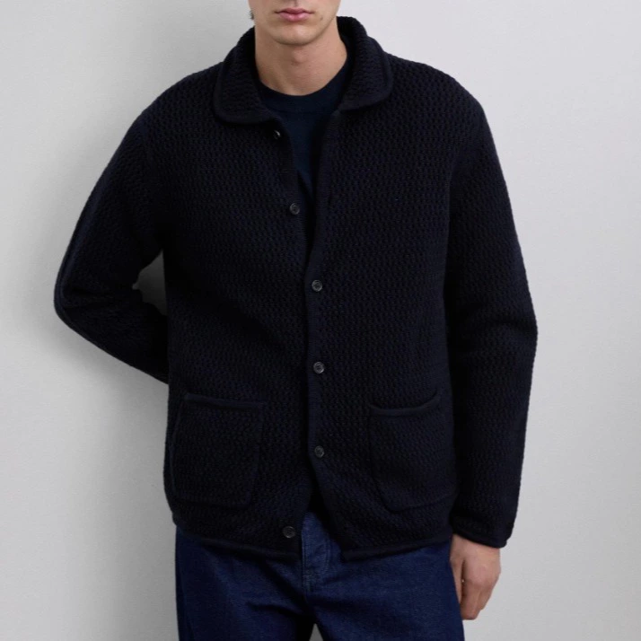 Scalpers Chaqueta de hombre de punto con cuello camisero y bolsillos frontales