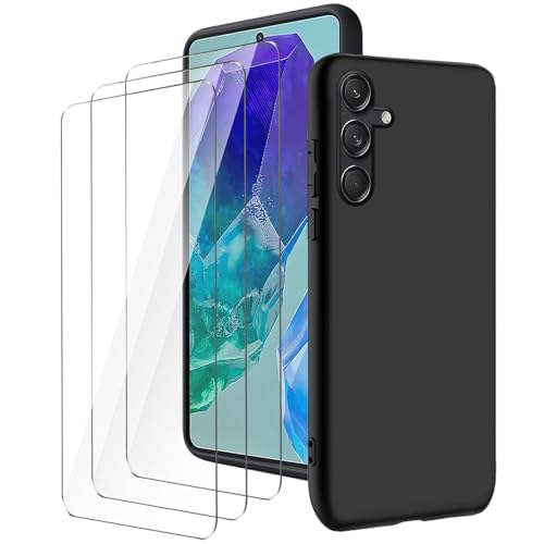 LYZXMY Funda para Samsung Galaxy M55 5G/C55 5G(6.7") Negro Carcasa +3 Protectores de Pantalla de Vidrio Templado