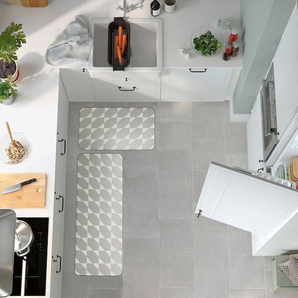 GÅNGPASSAGE Alfombra de cocina, gris/blanco, 45x120 cm