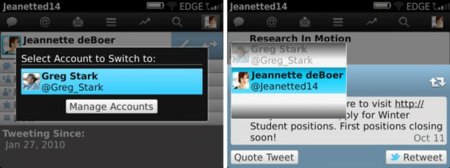 Twitter para BlackBerry con gestión de múltiples cuentas