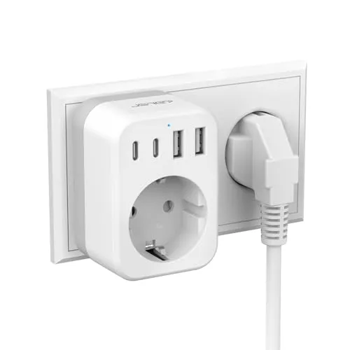 JSVER Ladron Enchufes con USB C, 5 en 1 