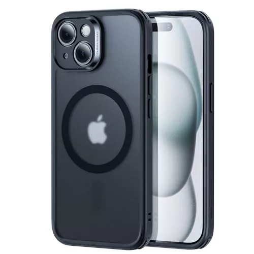 ESR Set Funda para iPhone 15 (5 en 1), Funda Mate Translúcida con Protector de Pantalla y Protectores para Lentes, Compatible con MagSafe, Protección Grado Militar, Serie Classic, Negro Esmerilado