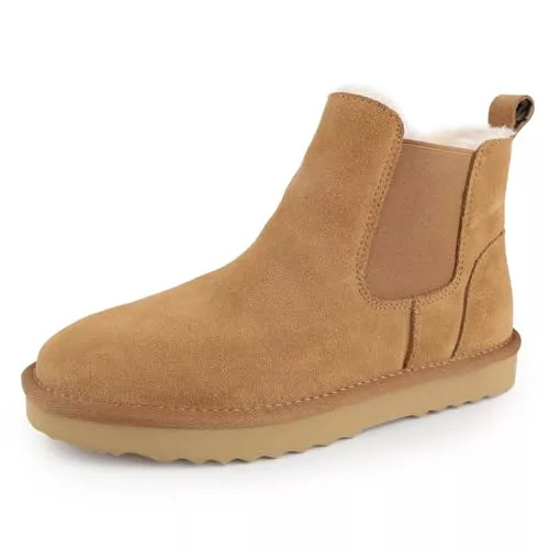 riemot Botas Mujer Invierno Botines Chelsea Piel Ante Cuero LegíTimo Forro Peludo Interior Botas Nieve Mujer CáLidas Adecuado Para DíA Lluvioso Nieve Zapatos Invierno, 41 EU